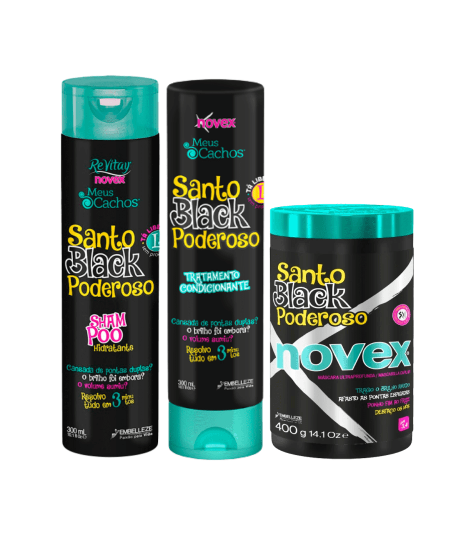 Kit SANTO BLACK (Shampoo 300ml - Acondicionador 300ml - Tratamiento 400gr)